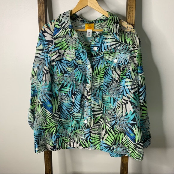 Ruby Rd Tropical Leaf Print Jacket - Picture 1 of 7